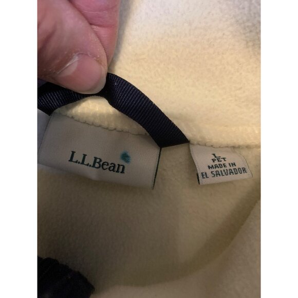 L.L. Bean Womans L Pet Cream Full Zip Fleece with Blue Trim Pockets Item 502660 - Picture 4 of 6